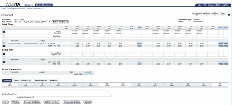 Timesheet Page